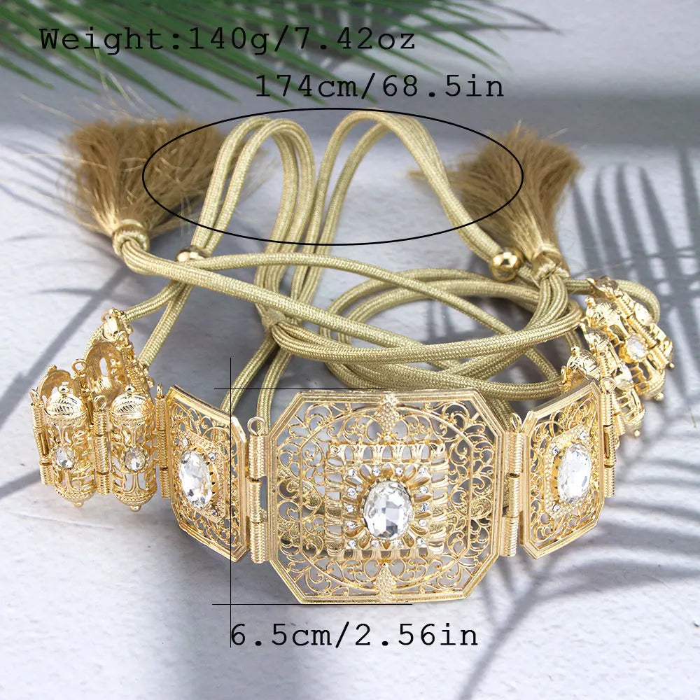 Ceinture en corde à main couleur or, Caftan algérie marocain pour femmes, Bijoux de mariée en cristal, Bijoux de Festival arabe