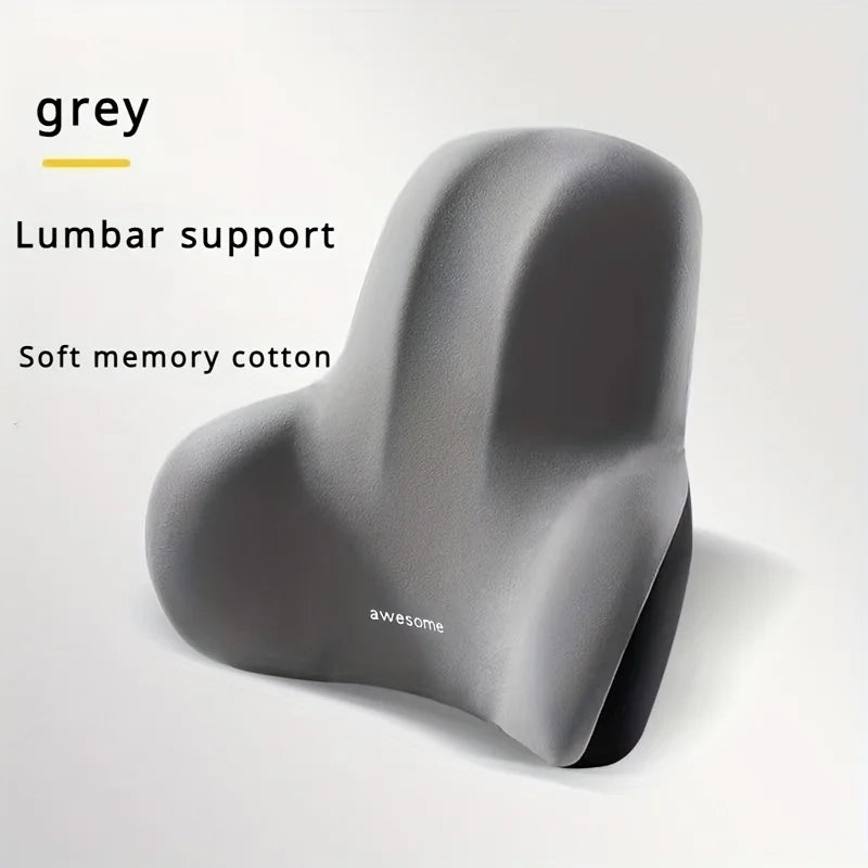 Memory Foam Seat Cushion Set, 2-in-1 Lumbar and Seat Pillow for Office/Car, Grey and Black, Holiday Gift for Back Pain Relief, 1 Piece