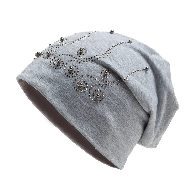 Bonnet en perles biscuits pour femme, cagoule tendance, chapeaux décontractés pour femme, bonnet Skullies, bonnet femme avec chaleur, automne et hiver