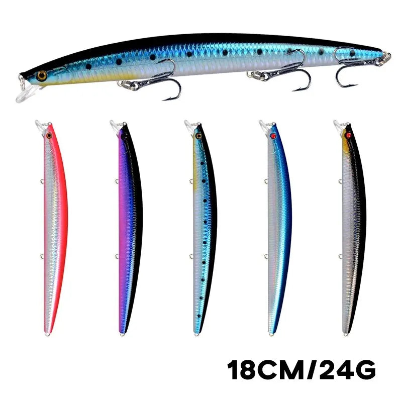 Leurre de pêche méné Laser appât artificiel dur 18 cm 24g yeux 3D crochets pointus appât de pêche en mer coloré manivelle Wobblers