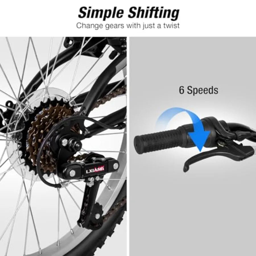 20 24 inch Mountain Bike 'Bikes for Boys and Girls Ages 6-14 with Full Dual Suspension 6-Speed Ste High Carbon Drivetrain