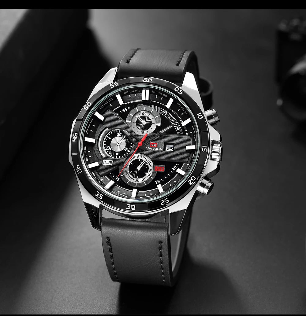 Montre à quartz en cuir pour homme, style sport, grand, décontracté, mode, original, noir, rose, or, calendrier, 46mm