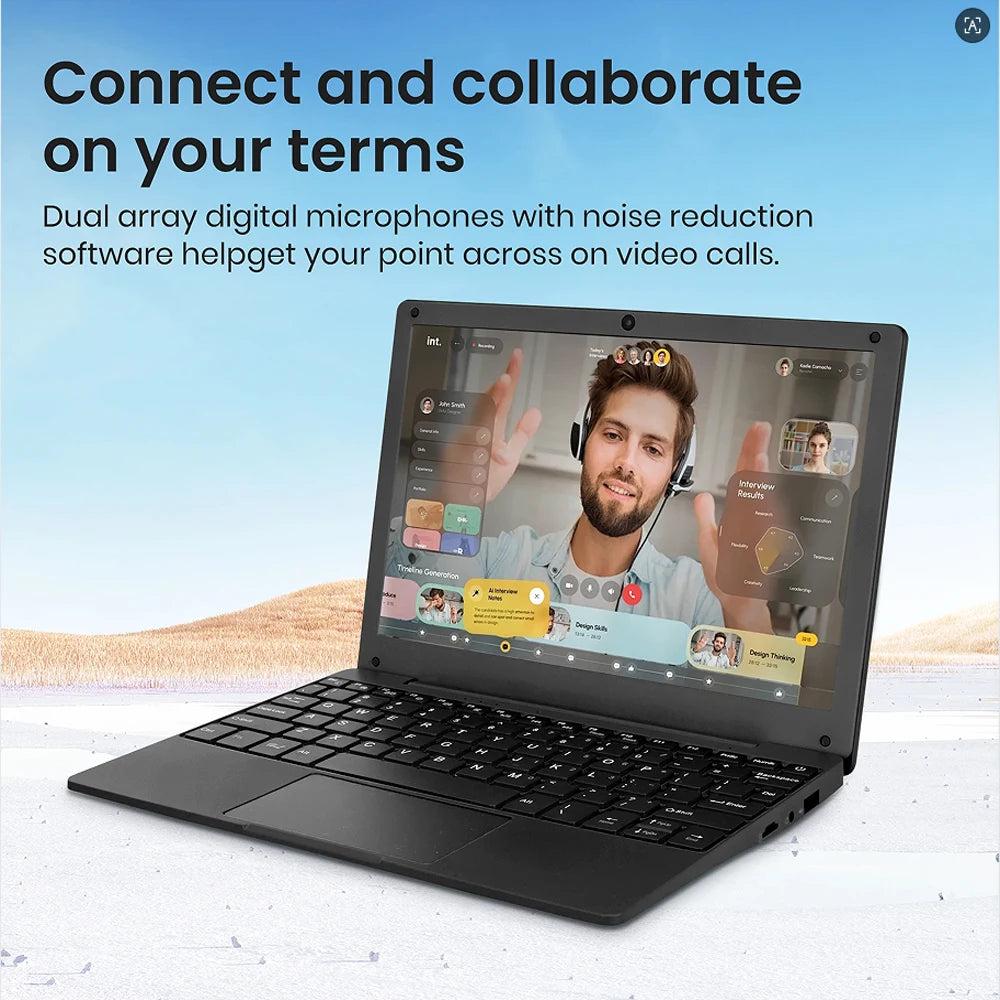 10.1 Inch Laptop Windows 11 OS Pre-Installed Quad Core 8GB + 128GB Netbook HDMI Webcam Office (Black)