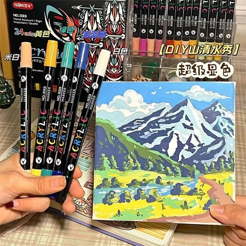 Marqueurs de peinture acrylique professionnels à 48 couleurs, double pointe fine et pinceau, adaptés à la pierre, au bois, à la calligraphie