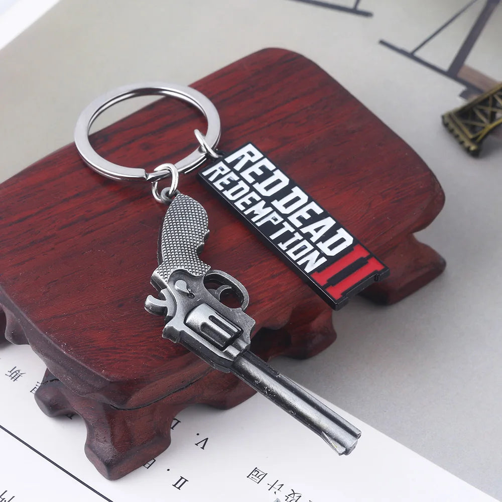 Jeu RDR2 Arthur Morgan Revolver porte-clés rouge mort rédemption 2 porte-clés Western Cowboy Fans cadeau Cosplay hommes femmes sac bijoux