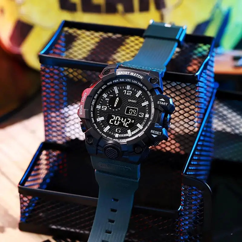 Montre pour hommes de mode sport montre-bracelet électronique grand cadran multifonctionnel étanche alarme lumineuse enfants montre militaire pour hommes