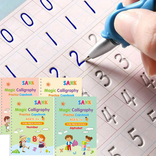 Sank - Cuaderno de práctica mágica, bolígrafo para niños preescolares, caligrafía, versión en inglés, borrado gratuito, libro de escritura reutilizable para niños