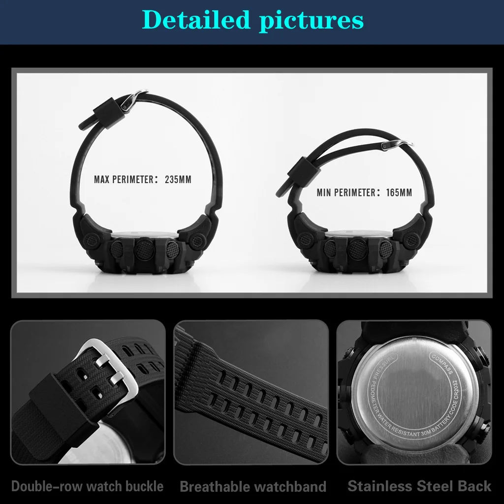 Montre pour hommes de mode sport montre-bracelet électronique grand cadran multifonctionnel étanche alarme lumineuse enfants montre militaire pour hommes