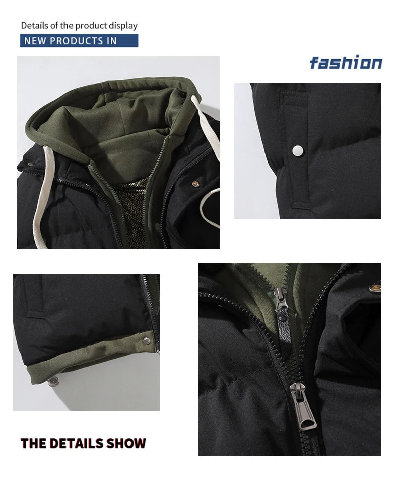 Chaqueta de invierno con capucha para hombre, abrigo de plumón de algodón, chaleco grueso, chaleco cálido, abrigo casual