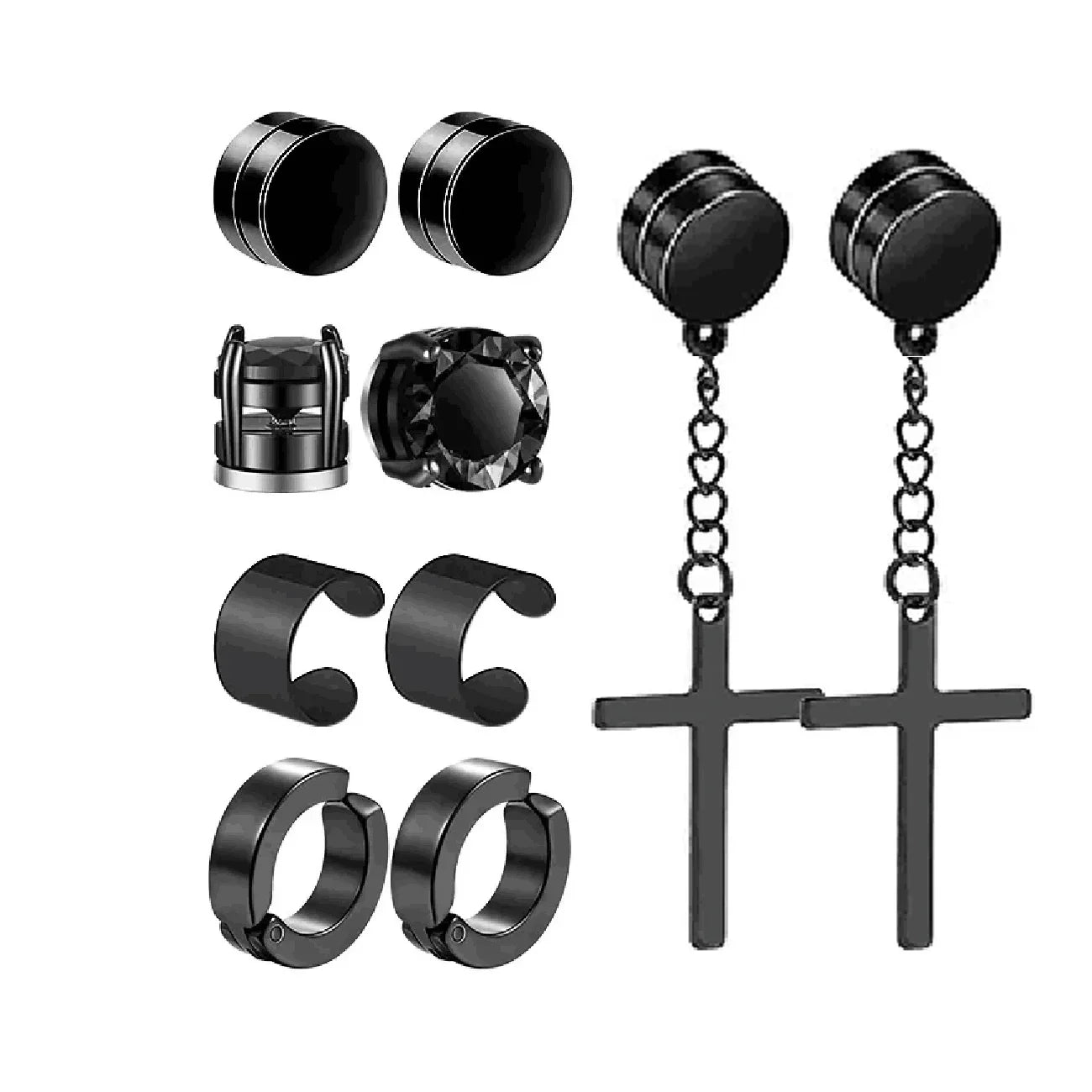 Ensemble de faux boucles d'oreilles en acier inoxydable pour hommes, 1 à 10 paires, à la mode, avec trou d'oreille, aimant gratuit, zircon