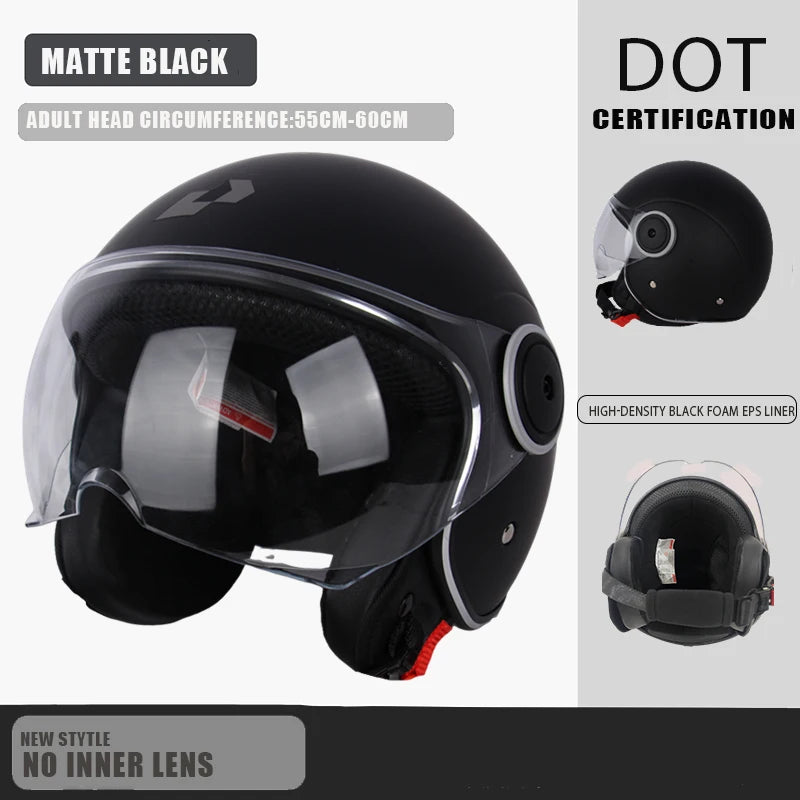 Casque Moto Ouvert Vintage Rétro DOT 3/4 — Cruiser Homme Femme