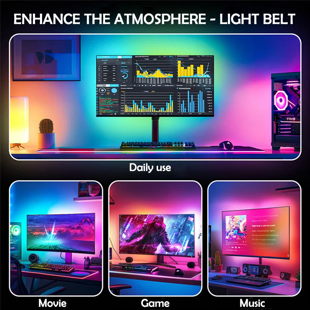 Bande lumineuse LED RGB pour synchronisation d'ambiance de jeu, affichage de moniteur d'ordinateur, rétro-éclairage, lumière de ramassage de couleur, décor intelligent de salle de jeu