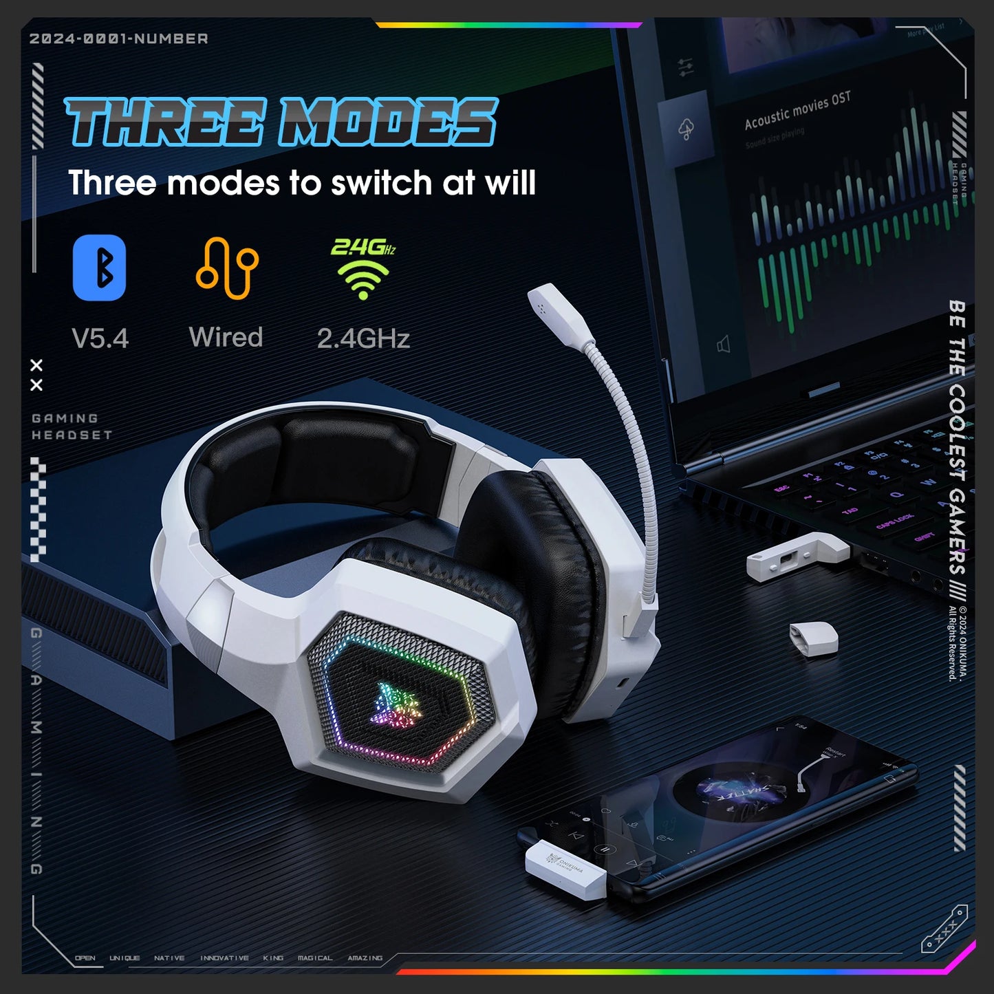 Auriculares inalámbricos para juegos ONIKUMA GT806 de 2,4 GHz, calidad de sonido HiFi para ordenador portátil con micrófono con cancelación de ruido, auriculares para juegos para PC