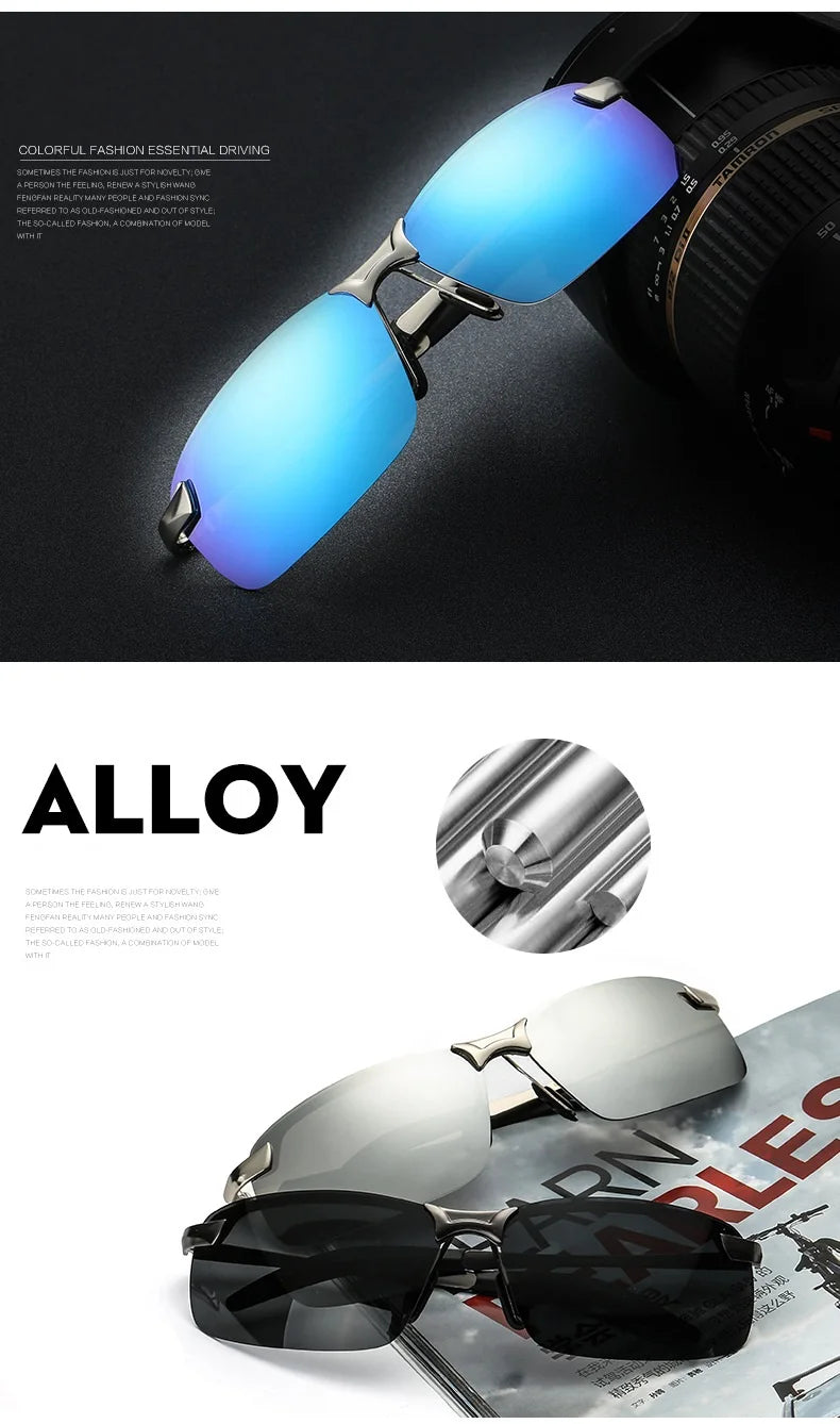 Lunettes de soleil polarisées classiques en métal pour hommes, mode, conduite, pêche, demi-monture, rétro, marque de luxe, lunettes de créateur, UV400