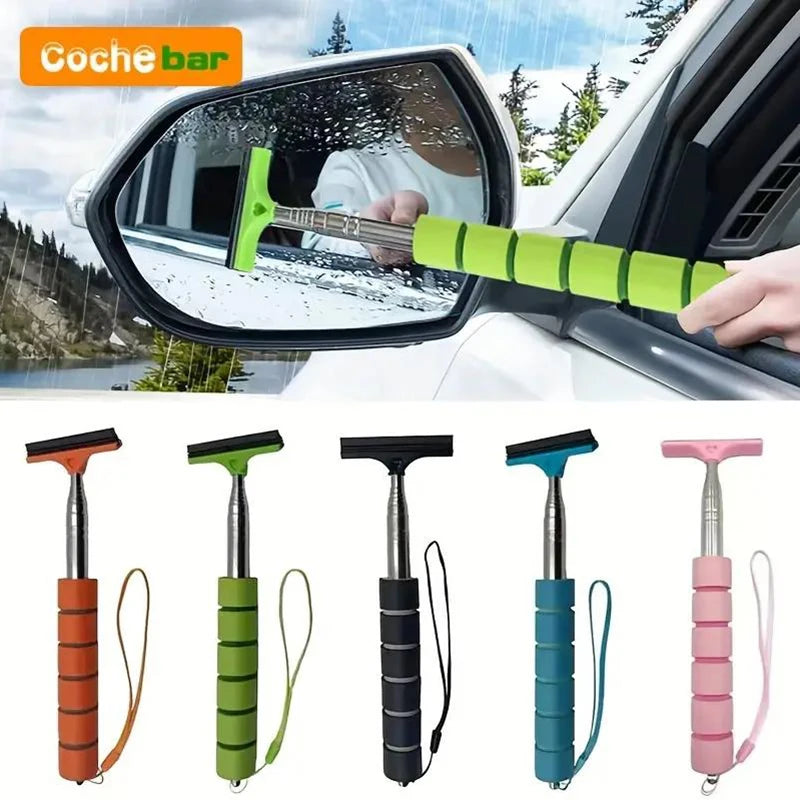 Essuie-glace de rétroviseur de voiture, poignée télescopique, essuie-glace de rétroviseur de voiture, outils de nettoyage de vitres automobiles durables en acier inoxydable, brosse de nettoyage