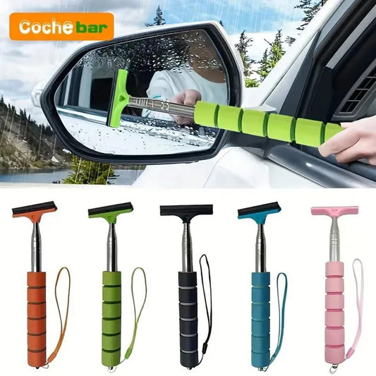 Essuie-glace de rétroviseur de voiture, poignée télescopique, essuie-glace de rétroviseur de voiture, outils de nettoyage de vitres automobiles durables en acier inoxydable, brosse de nettoyage