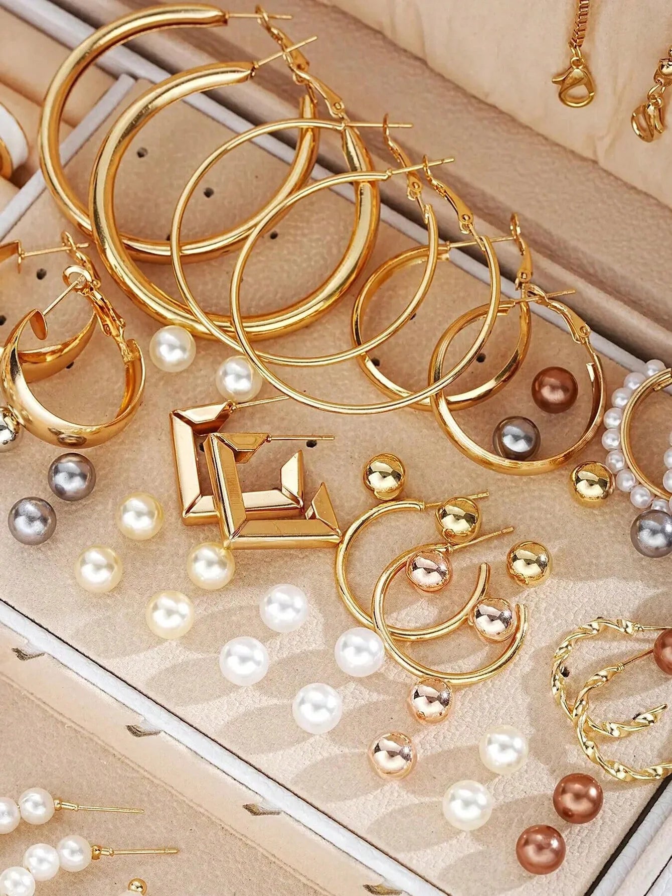 86 Pcs/Set Elegant Pearl Earrings Multilayer Necklace Stud Earrings Rings 4-in-1 Jewelry Set for Women Daily Use Gift (No Box)