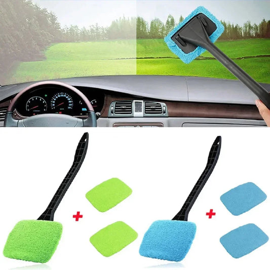 Nouveau Kit de brosse de nettoyage de vitres de voiture, outil de nettoyage de pare-brise, essuie-glace intérieur avec manche Long, accessoires de voiture