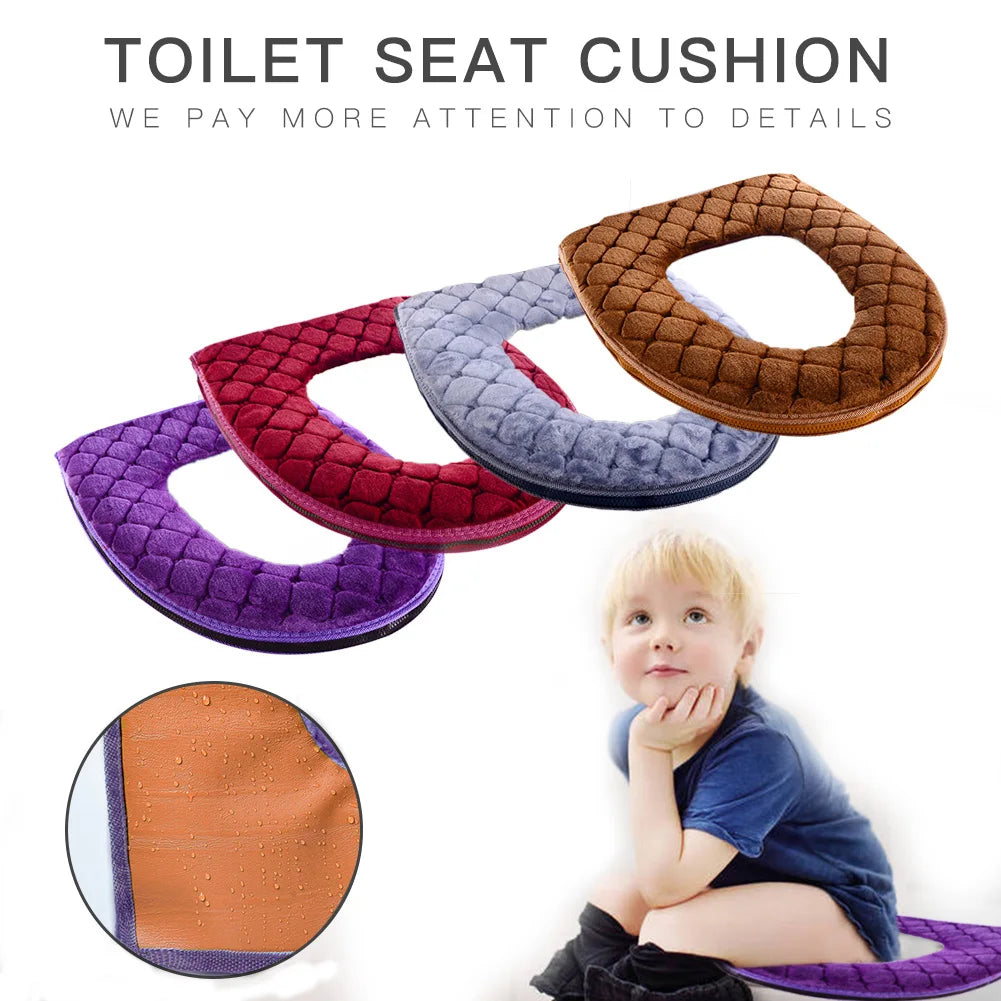 Funda para asiento de inodoro de baño, cojín de felpa suave y cálido de invierno, lavable, tipo O, suministros para el hogar de 37 cm × 44 cm