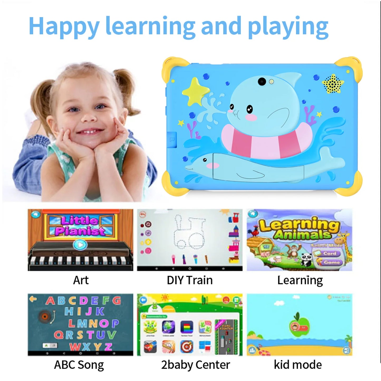 Tablette pour enfants de 7 pouces 5G avec motif de dessin animé, PC d'apprentissage et d'éducation Android avec étui à l'épreuve des enfants, tablette 4000mAh