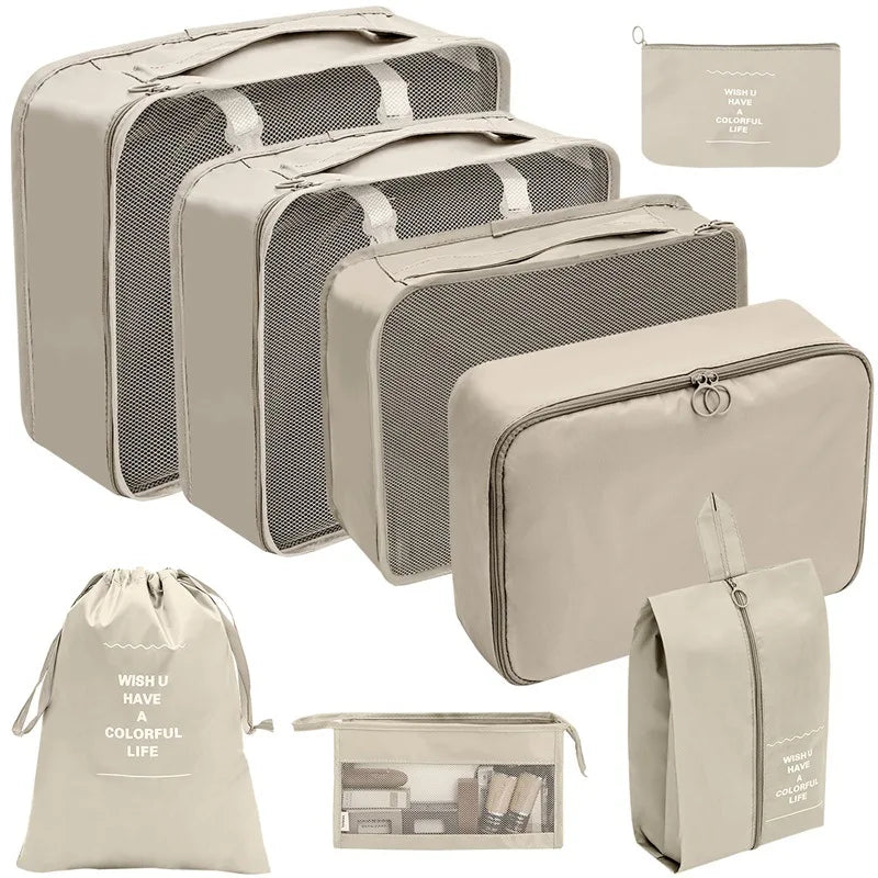 7/8/9/10 Piece Set Travel Organizer Storage Bags Suitcase Packing Cubes Set Portable Cases Luggage Clothing Shoe Tidy Folding Pouch