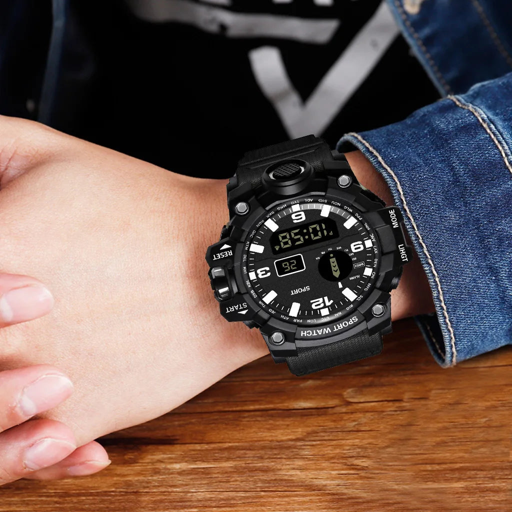 Montre pour hommes de mode sport montre-bracelet électronique grand cadran multifonctionnel étanche alarme lumineuse enfants montre militaire pour hommes