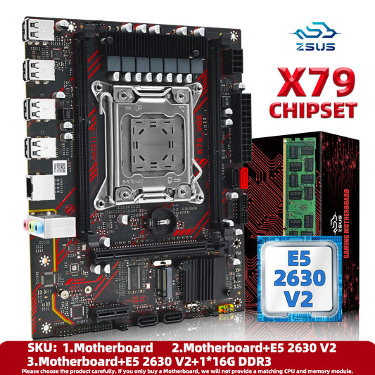 ZSUS X79 Kit de carte mère avec processeur Intel LGA2011 Xeon E5 2630 V2 DDR3 1*16GB ECC RAM mémoire prise en charge M.2 NVME Slot