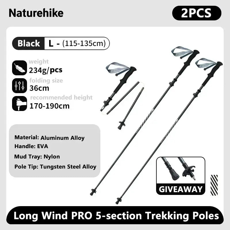 Naturehike bâtons de Trekking en Fiber de carbone 5 Sections bâtons d'escalade pliants portables randonnée en plein air bâtons de marche pliables
