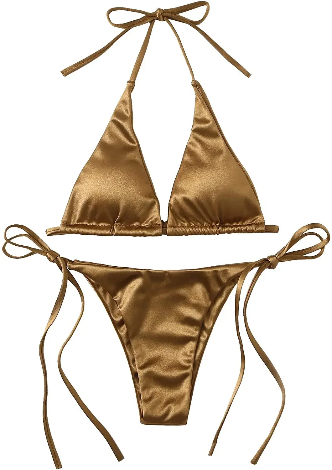Licou brésilien métallique Satin Bikini femmes maillots de bain femme maillot de bain deux pièces Bikini ensemble coupe haute maillot de bain maillots de bain