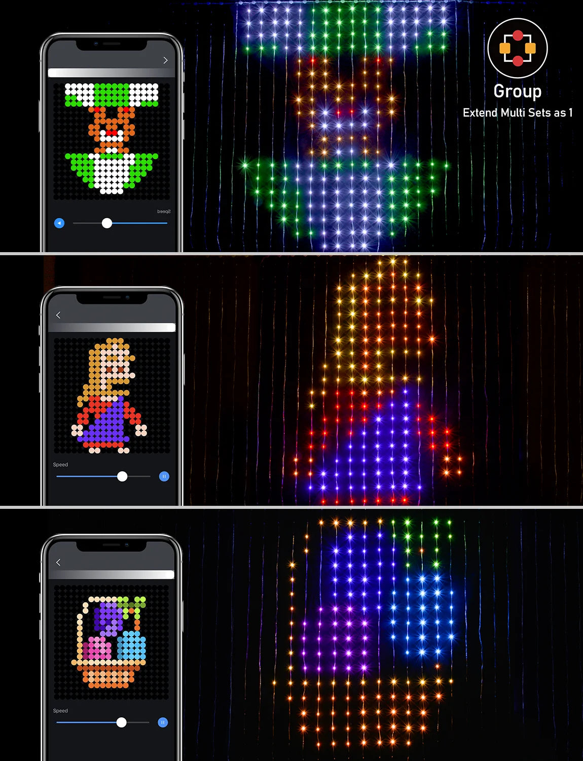 Rideau lumineux Led intelligent, guirlande du nouvel an, guirlande lumineuse féerique RGB, affichage du changement de musique, pour fenêtre, décoration de salle de noël
