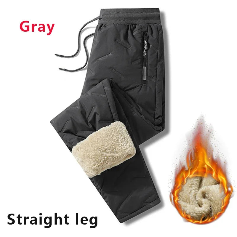 Men's Thermal Lambswool Sweatpants, Warm Cotton Pants, Waterproof Pants, Windproof Pants, Winter Sportswear, Plush Look, Smile, fjCasual