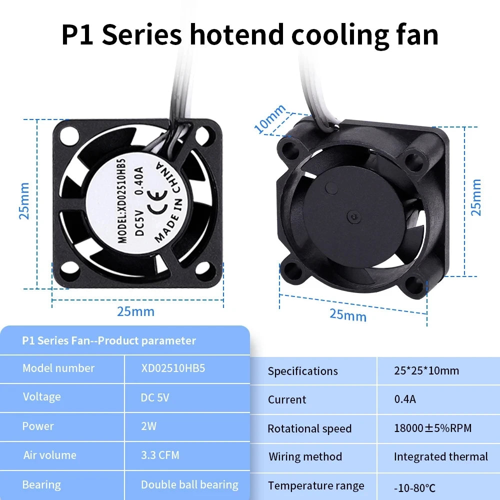 2510 ventilateur pour Bambu Lab X1/P1 A1 ventilateur de refroidissement Hotend avec câble ventilateur de refroidissement rapide pour Bambu X1C P1S P1P A1 A1 Mini imprimante 3D