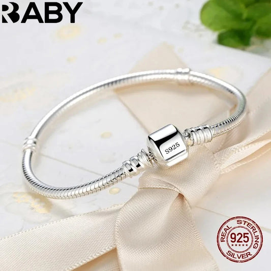 Bijoux fins originaux faits à la main, Bracelet à breloques en argent Sterling 925, doux et lisse, en os de serpent, pour femmes
