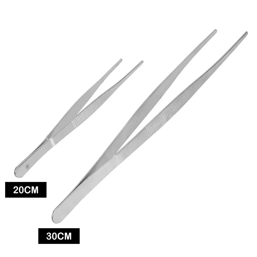 20CM/30CM Stainless Steel Straight Tweezers for Home Garden Kitchen Barbecue, Long Food Tongs