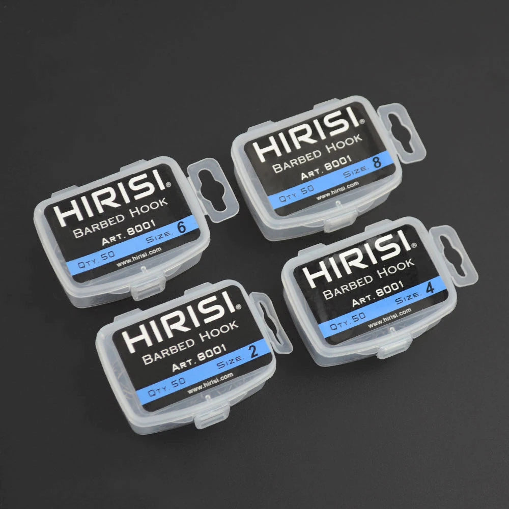 Hirisi 50 Pièces Hameçons de pêche carpe à revêtement barbelé avec oeil Conception au Japon en acier à haute teneur en carbone 8001