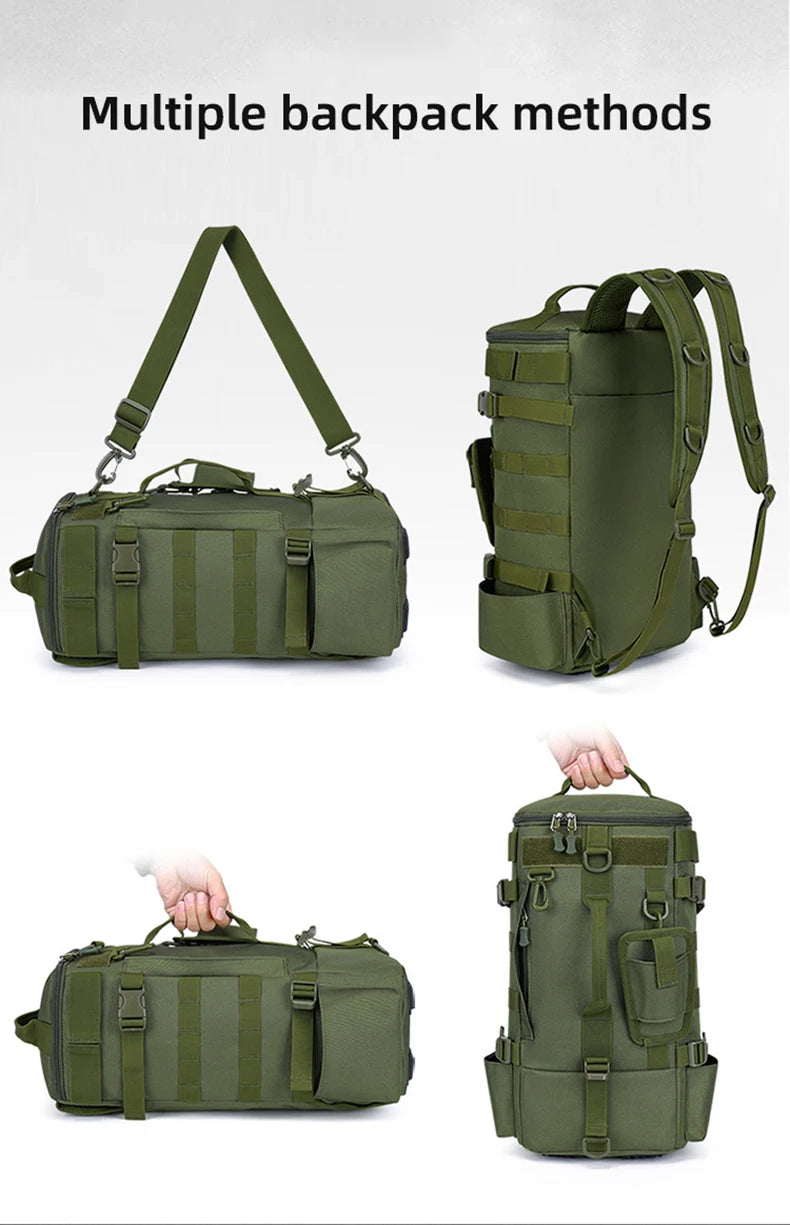 Sac à dos de pêche tactique, sac de matériel avec porte-canne, rangement d'équipement de poisson Molle Camping randonnée sac multifonctionnel en plein air