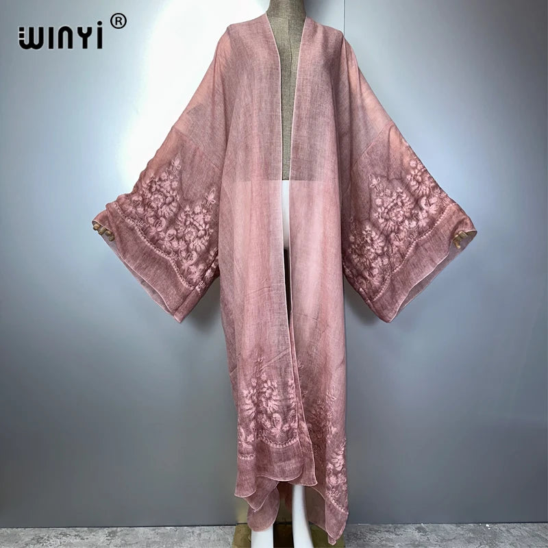 WINYI kimono brodé teint à la main cardigan vêtements de plage robe de soirée abaya dubaï luxe couvertures tenues de plage femmes maxi manteau