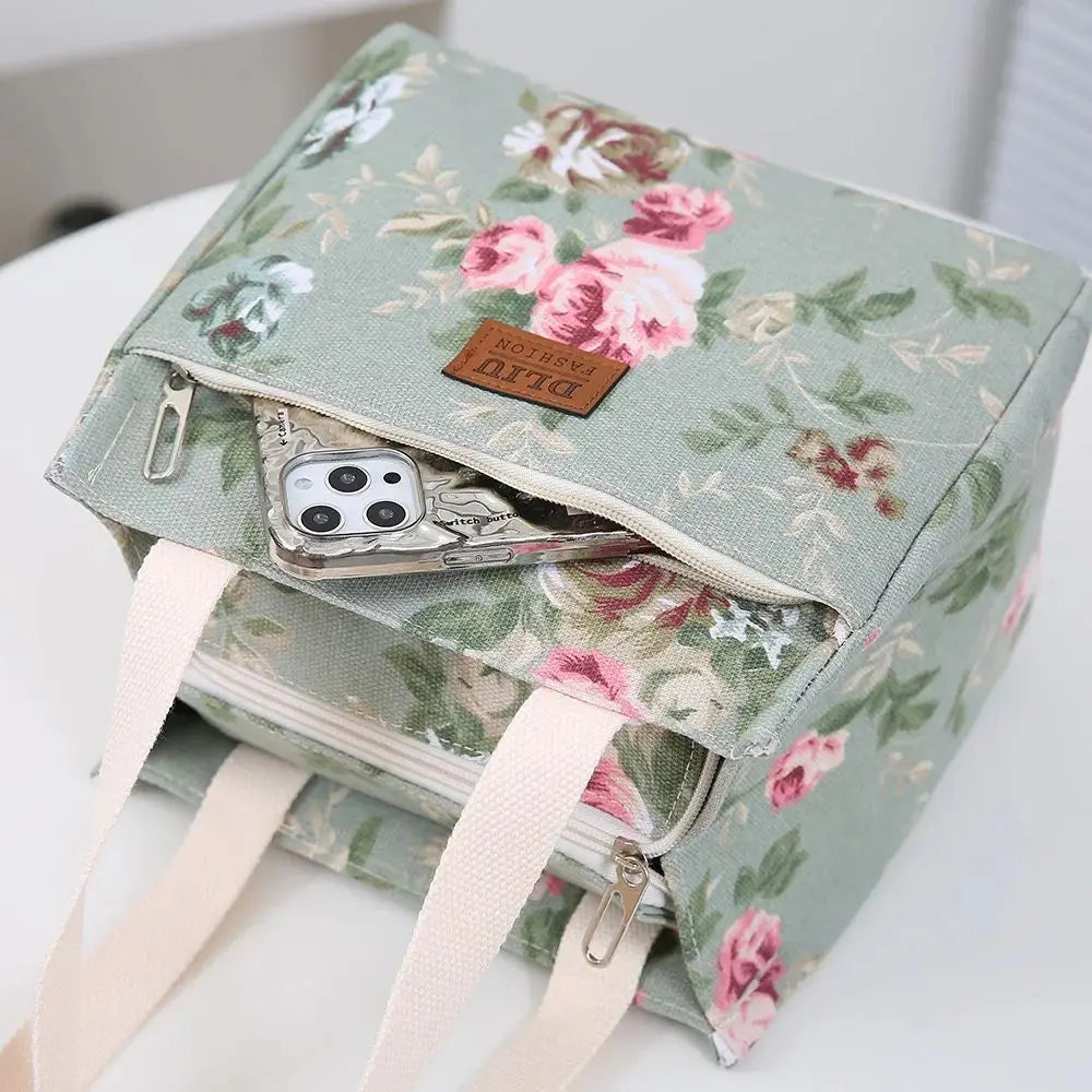 Sac à déjeuner esthétique imprimé Floral, sac à Bento isolé de grande capacité, sac à main isotherme pour l'école, le travail, les voyages et le pique-nique