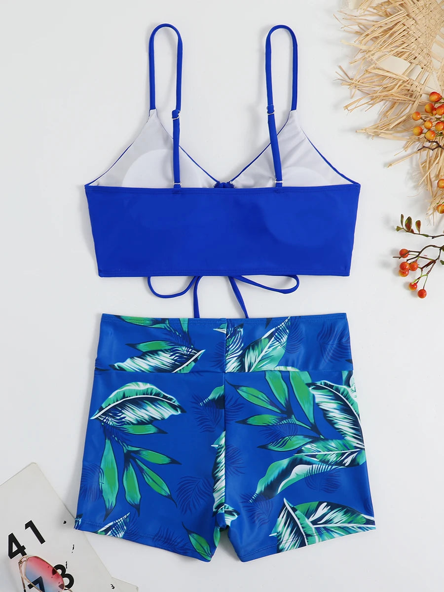 Maillots de bain femme 2026 : Bikinis short à cordon de serrage devant, taille haute, pour la natation et la plage