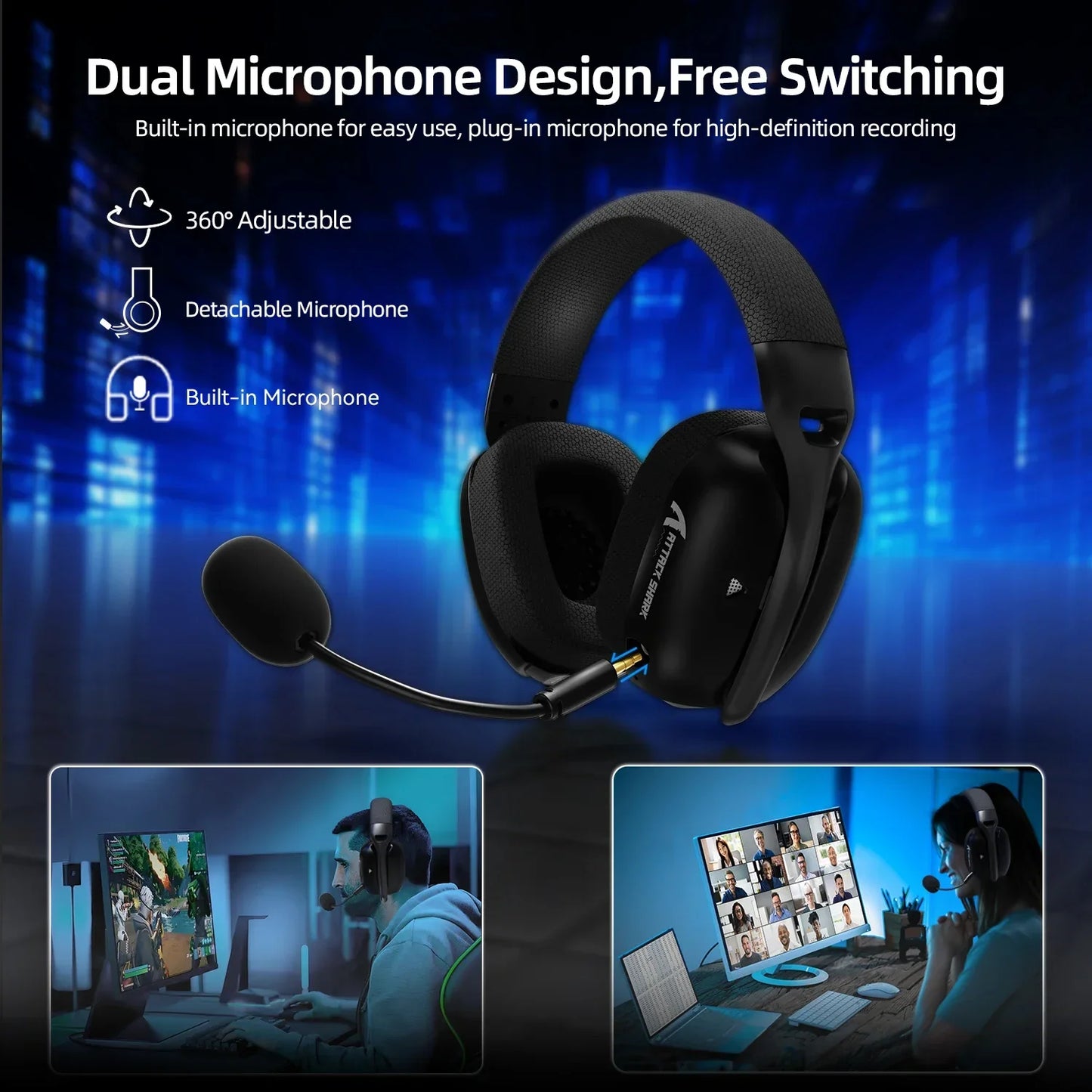 ATTACK SHARK L80PRO Auriculares inalámbricos para juegos 2.4G/BT/con cable ultraligeros de 40mm con controladores de baja latencia para PC PS5 Switch Xbox