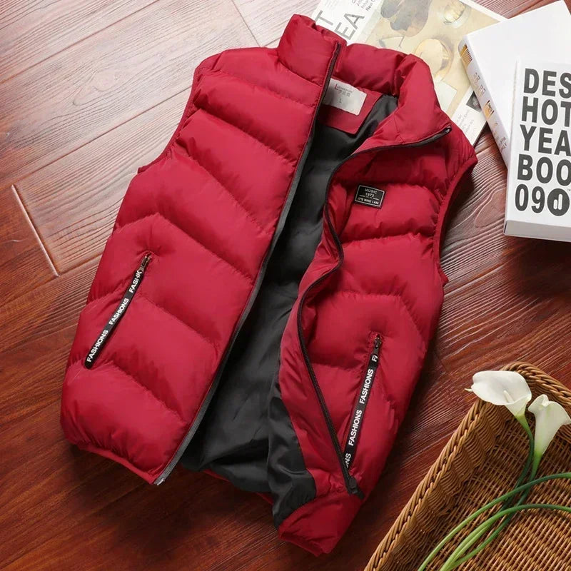 Men's Sleeveless Puffer Coats, Solid Color Down Vest, Winter Warm Gilet, Outerwear, Windbreaker, New Collection 2024
