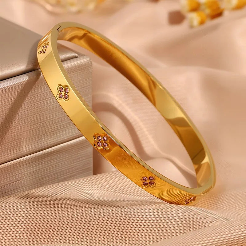 ZAKOL 5/1 piezas conjunto de pulseras de acero inoxidable con incrustaciones de circonita brillante para mujer, brazaletes apilables de moda que no se decoloran, joyería de regalo