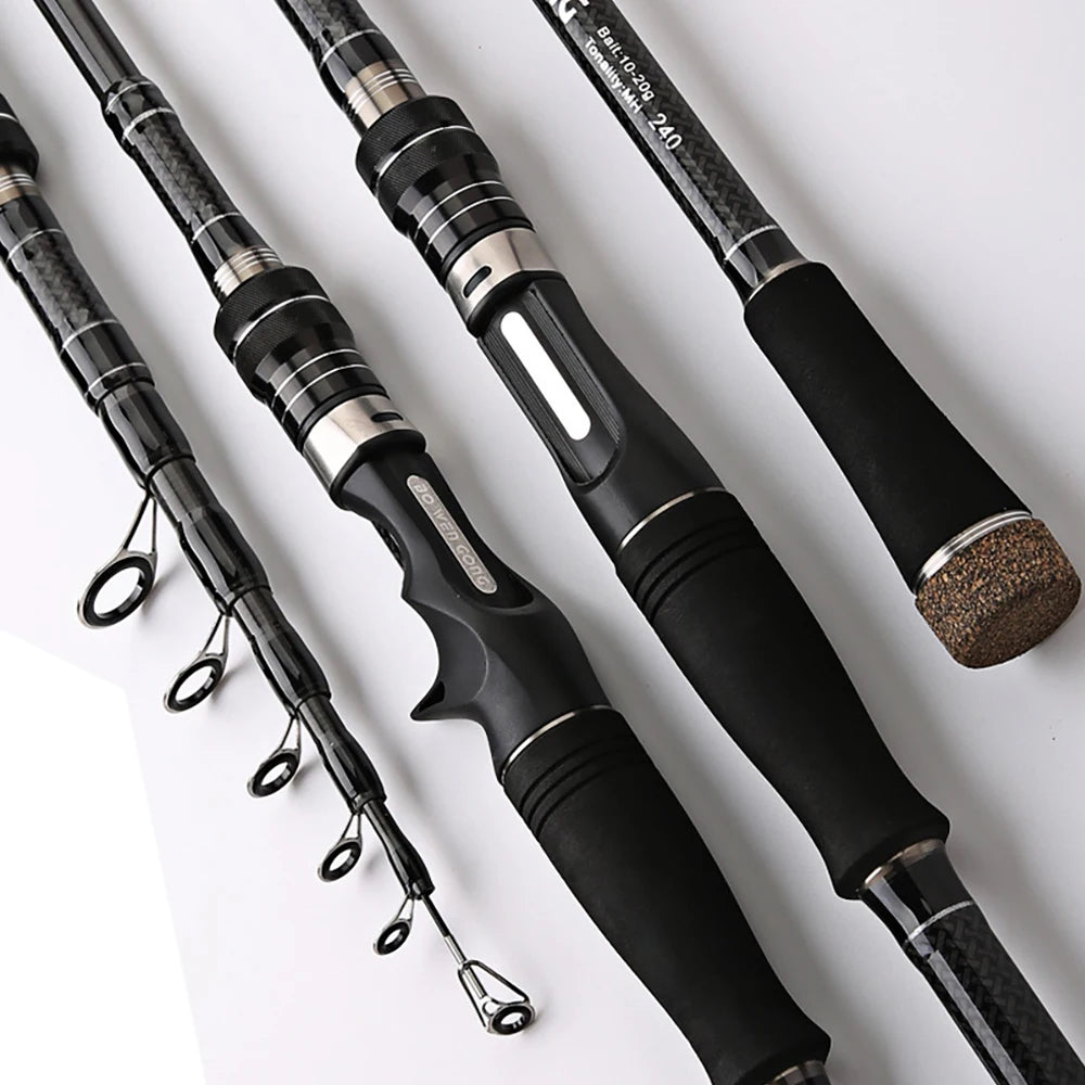 1.8M 2.1M 2.4M 2.7M 3.0M canne à pêche télescopique Portable en Fiber de carbone filature/coulée canne à poisson matériel