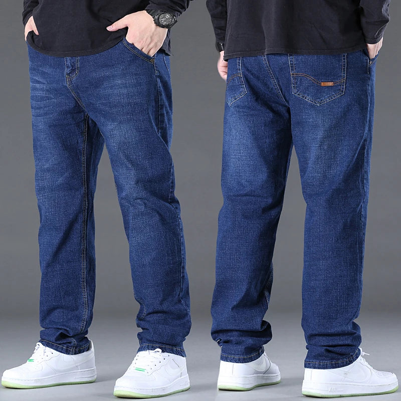 Men's Plus Size Jeans 50 High Elasticity Denim Fabric Plus Size Trousers for 45-150 kg Hombre Wide Leg Jeans Men's Trousers