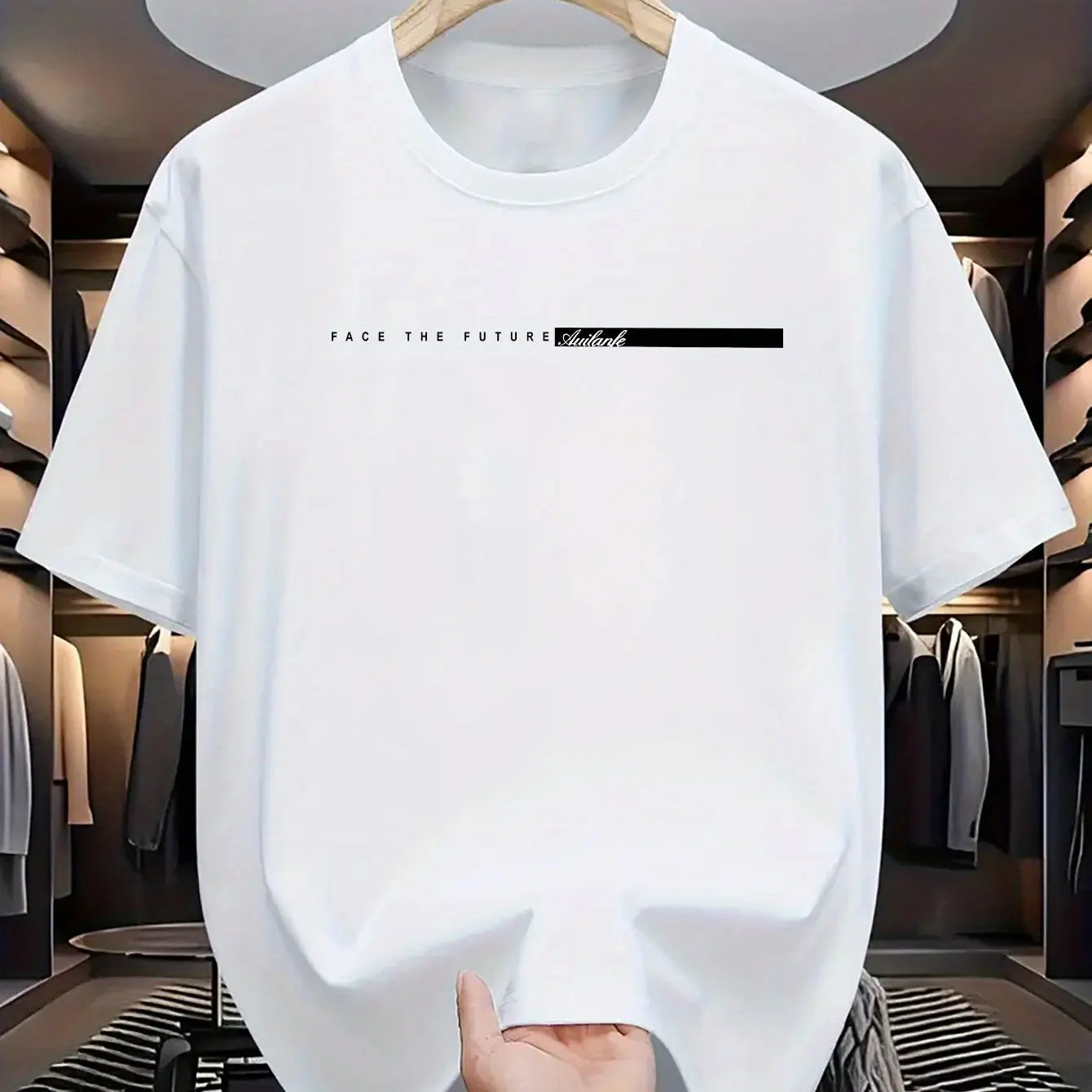 Men's Short Sleeve Round Neck T-Shirt, Casual Loose Top, Large Letter Print, High Street Style, Unisex, Summer, 100% Cotton