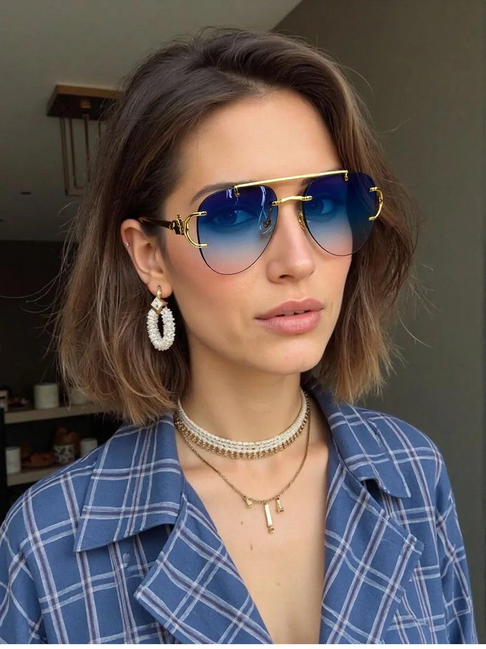 Lunettes de soleil femmes sans monture ovale — mode, vintage, 2025