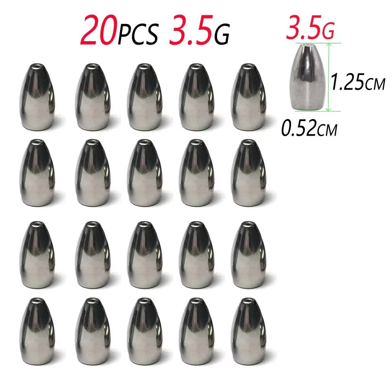 Poids de balle en alliage antémonie, 20 pièces, pour plate-forme Texas, poids de pêche avec noyau en plastique, plate-forme caroline, leurre, accessoires de bar