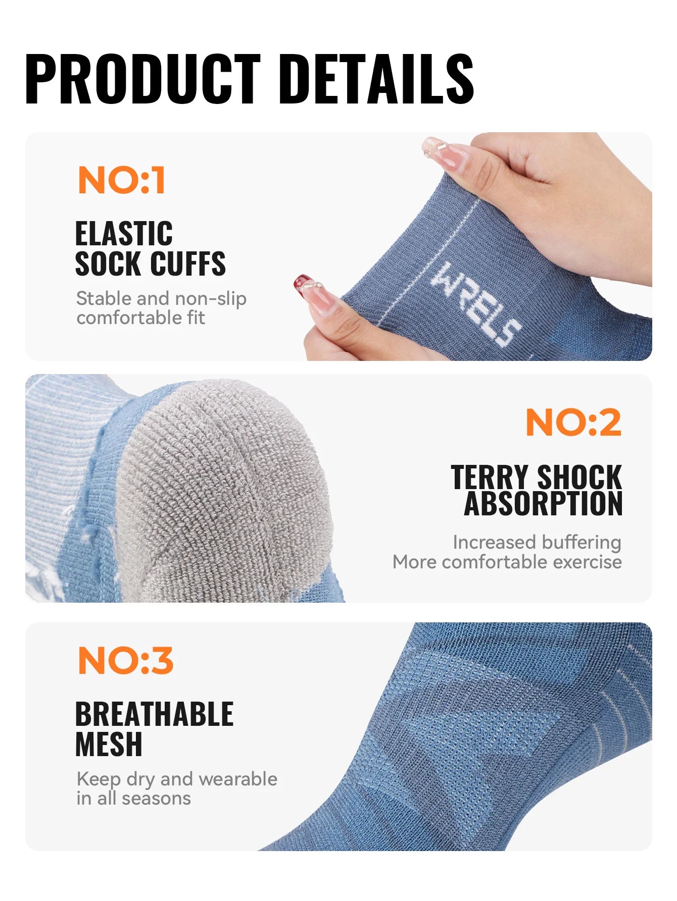 WRELS 1/2/3 paires chaussettes en laine mérinos thermique chaud hiver haute élastique épais chaussettes de randonnée Absorption d'humidité chaussettes de sport en laine