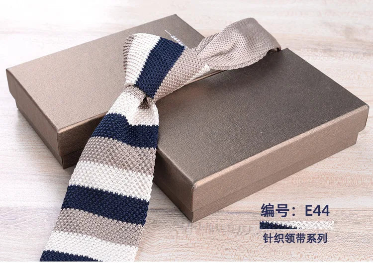 Corbatas de punto retro con rayas para hombres, estilo británico informal, formal de negocios, azul marino, rojo, marrón, corbatas hechas a mano, corbatín para esmoquin