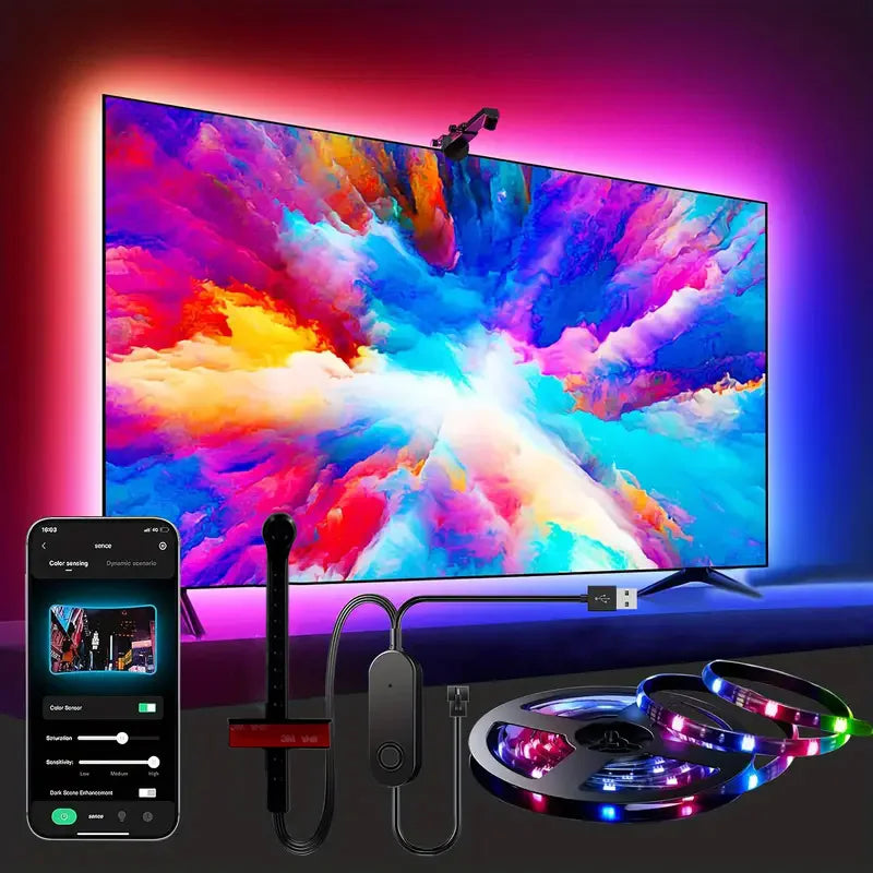 Rétro-éclairage TV/PC avec capteur de couleur RGB-IC, bande lumineuse LED pour écrans de 55 à 75 pouces, synchronisation intelligente, décoration de salle de jeu, lumières d'ambiance